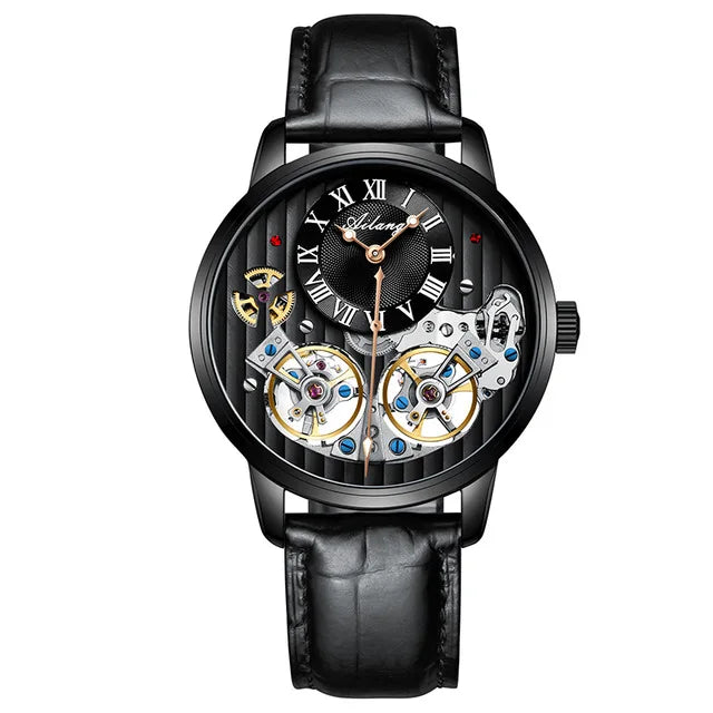 Montre de luxe AILANG pour homme, marque haut de gamme, automatique, lumineuse, noire, double tourbillon, étanche, mécanique, Relogio