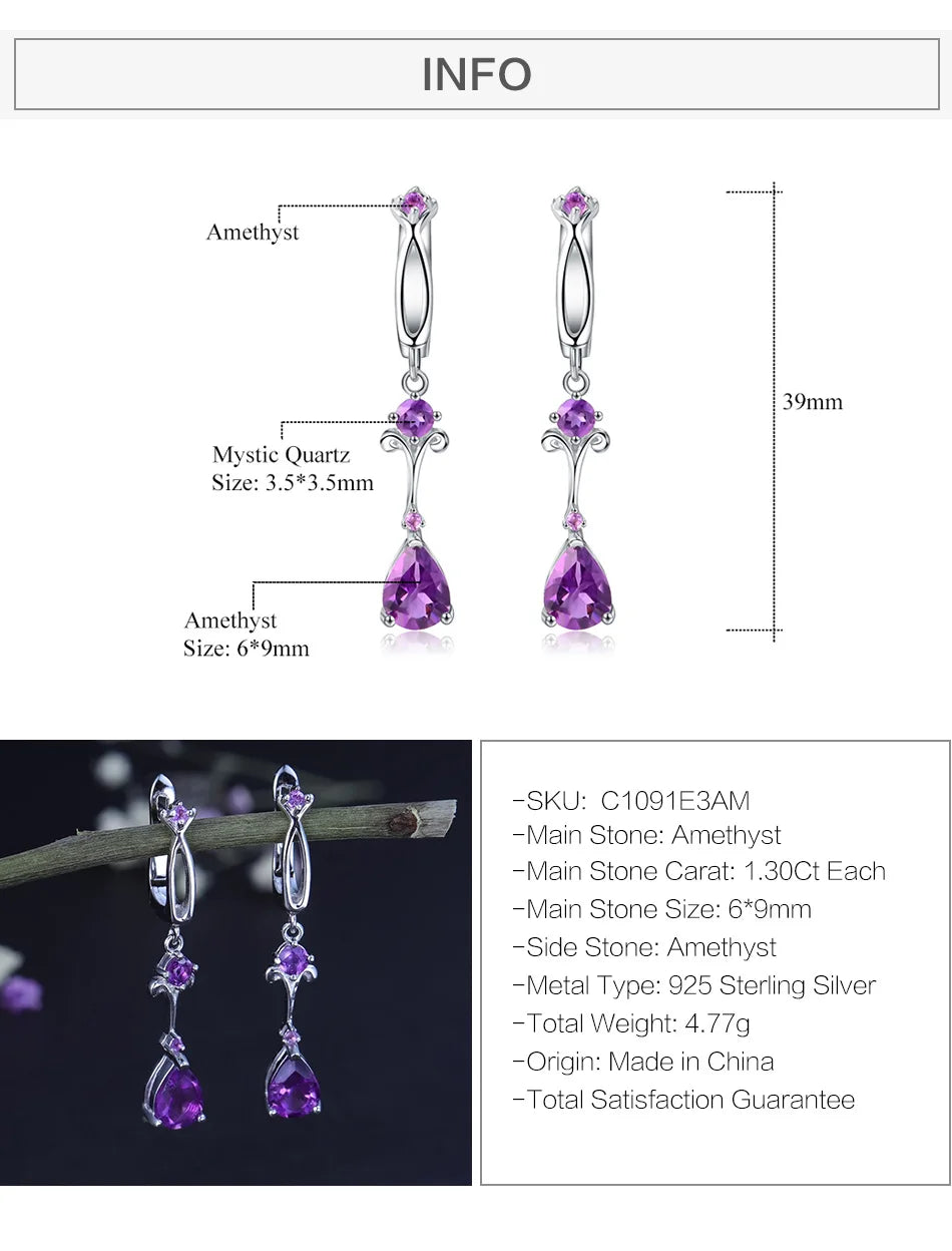 Gem's Ballet 2.87Ct Natural Purple Amethyst Drop Earring 925 Sterling Silver Flower Vintage Earrings For Women Fine Jewelry