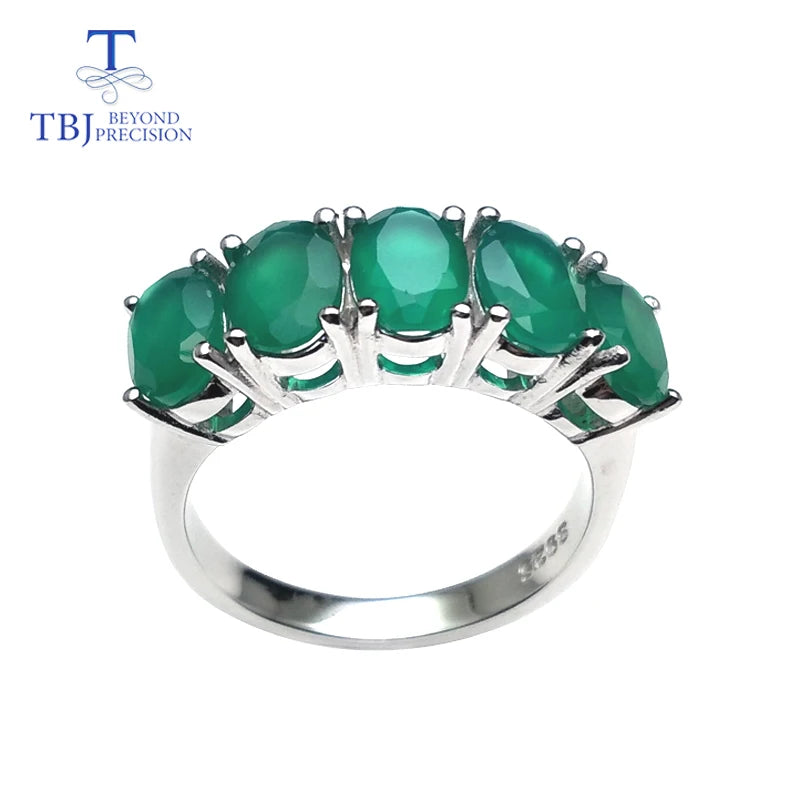 TBJ,natural green agate jewelry set ring earring  925 sterling silver fine natural gemstone jewelry for women mom nice gift