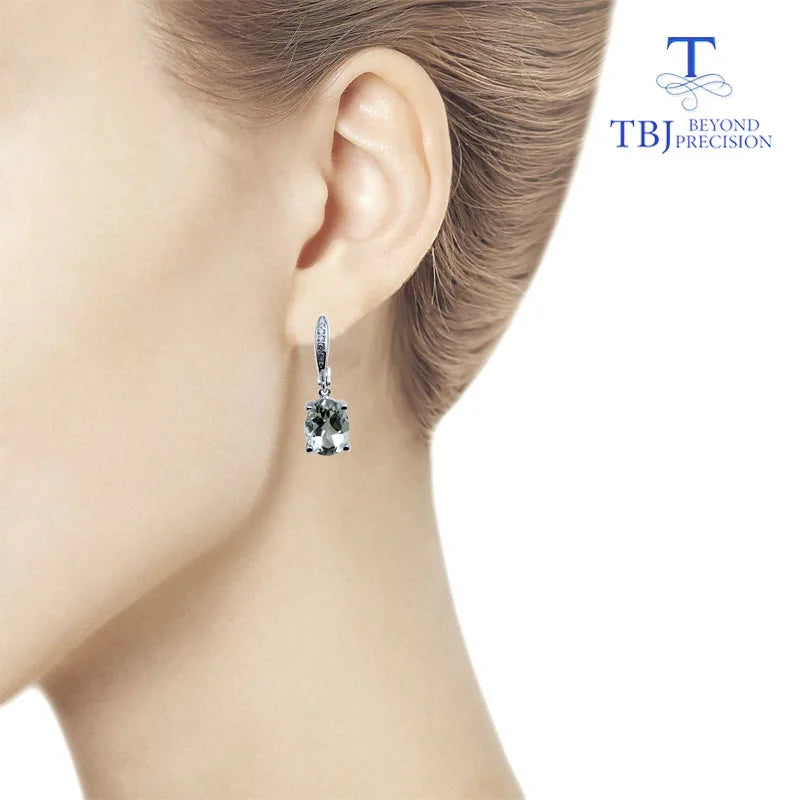 TBJ,Simple  natural green amethyst gemstone jewelry Necklaces and earrings set in 925 silver gemstone for women with gift box