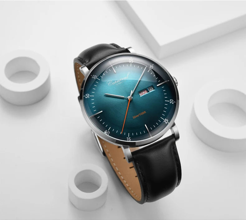 MIYOTA Movement Mechanical Watches Top Brand CARNIVAL Fashion Automatic Watch Men Calendar Week Waterproof Leather Band Sapphire