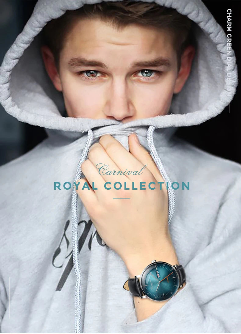 MIYOTA Movement Mechanical Watches Top Brand CARNIVAL Fashion Automatic Watch Men Calendar Week Waterproof Leather Band Sapphire