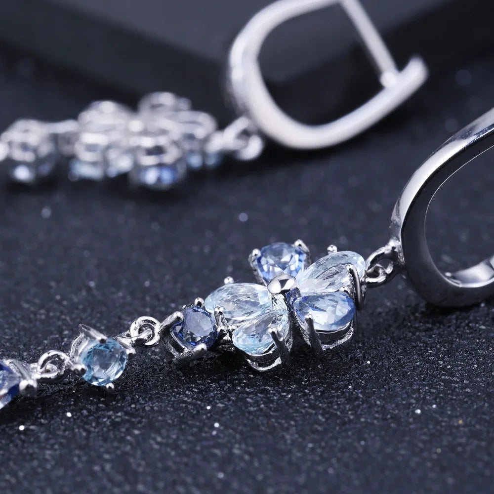 GEM'S BALLET Natural Iolite Blue Mystic Quartz Sky Blue Topaz 925 Sterling Silver Flower Drop Earrings Fine Jewelry for Women