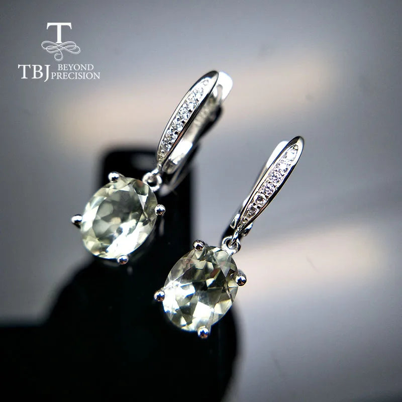 TBJ,Simple  natural green amethyst gemstone jewelry Necklaces and earrings set in 925 silver gemstone for women with gift box