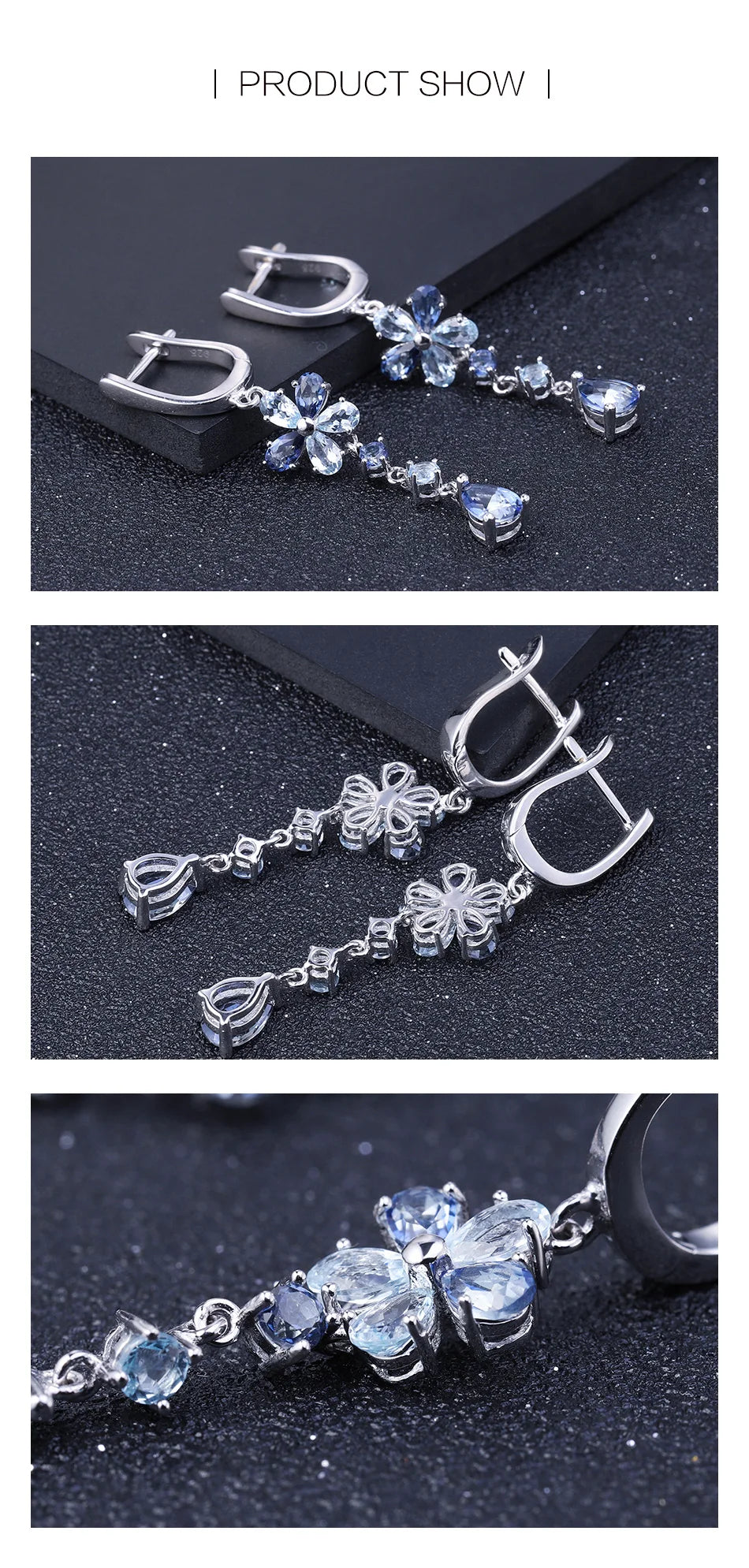 GEM'S BALLET Natural Iolite Blue Mystic Quartz Sky Blue Topaz 925 Sterling Silver Flower Drop Earrings Fine Jewelry for Women