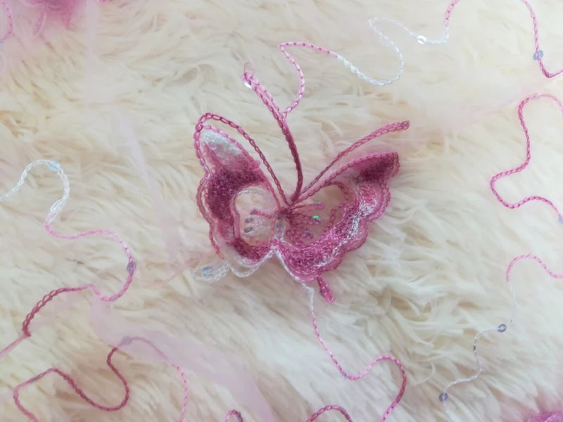 Romantic Modern Embroidered Sequins Butterfly Rustic Sheer Purple Voile Curtains for Living Room Bedroom Kitchen   344&C