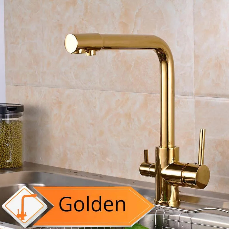 Rozin Chrome Brass Purified Water Kitchen Faucet Mixer Tap and Pure Water Filter Faucet Deck Mounted Dual Handles Hot Cold Taps
