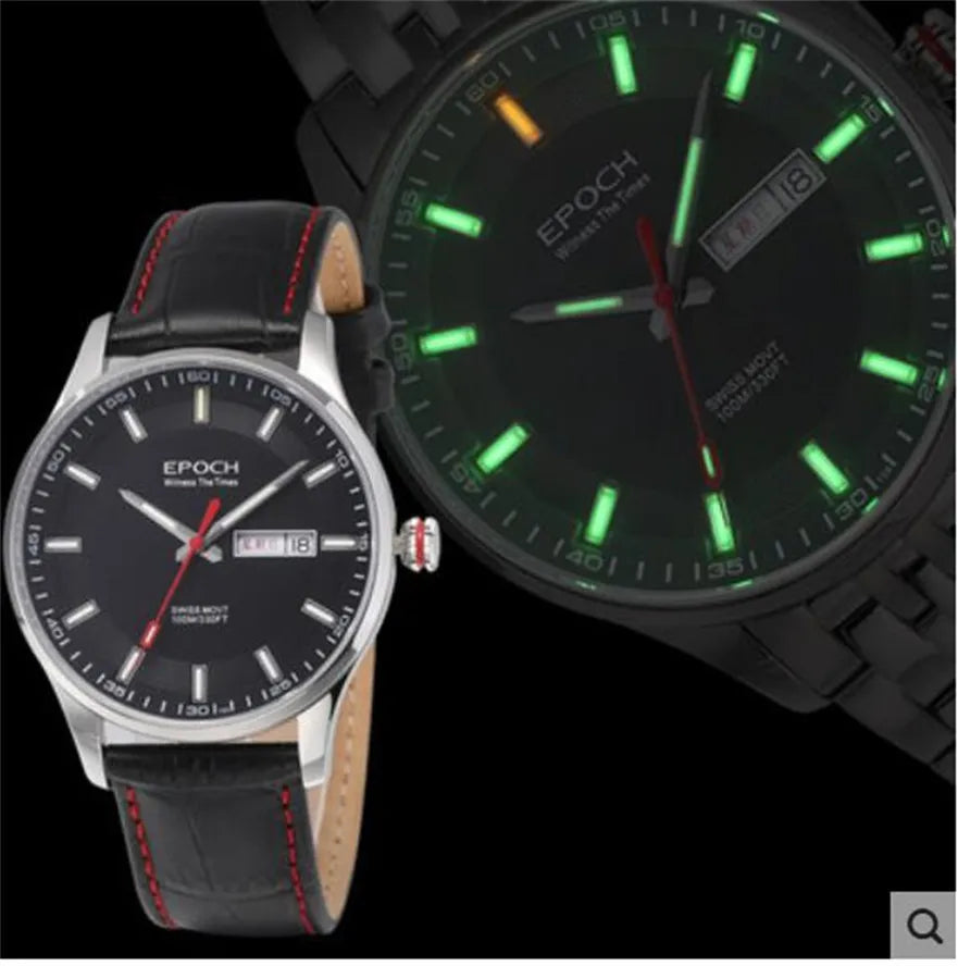 EPOCH Men Quartz Watch Super Luminous 25 Ronda Movement Chinese English Day Date WR100M Sapphire Military Watch 40mm