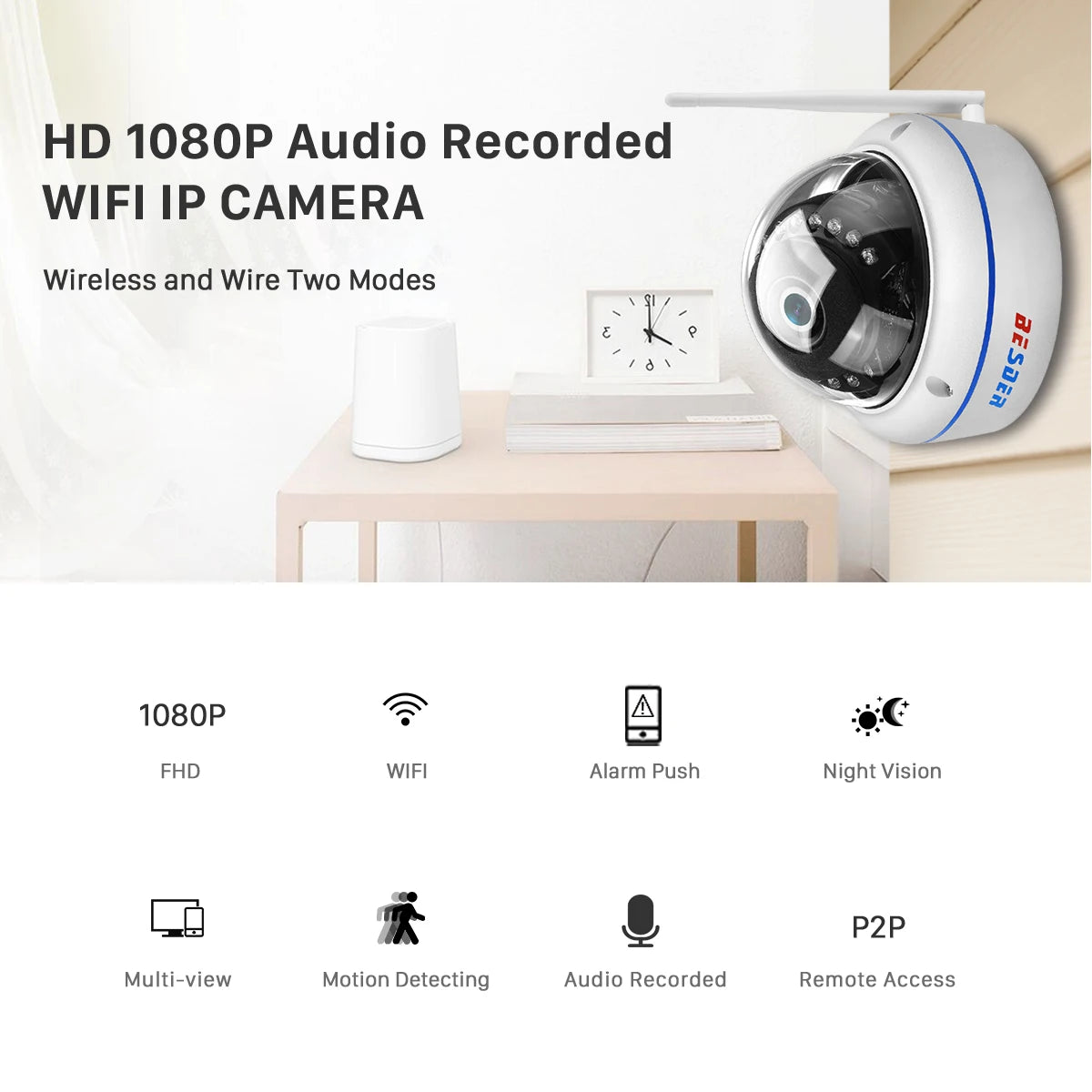 HD1080P Vandal-proof IP Camera WiFi SD Card Slot 64Gb Motion Ai Detect Alert Dome 2MP Audio Security CCTV Camera Xmeye P2P ICSee