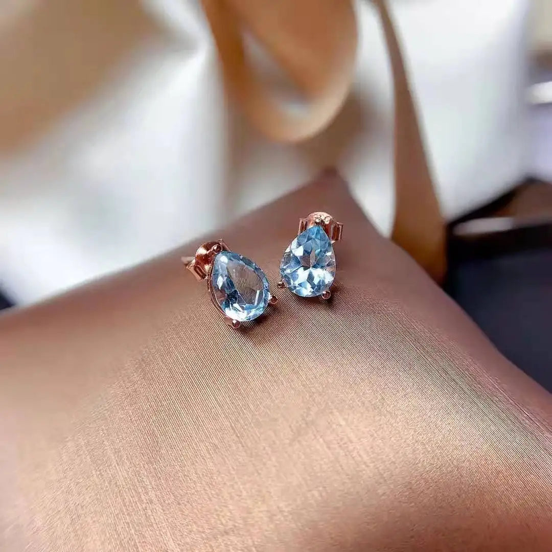 FS Natural Aquamarine S925 Sterling Silver Studs Earrings With Certificate Fine Fashion Charm Weddings Jewelry For Women MeiBaPJ