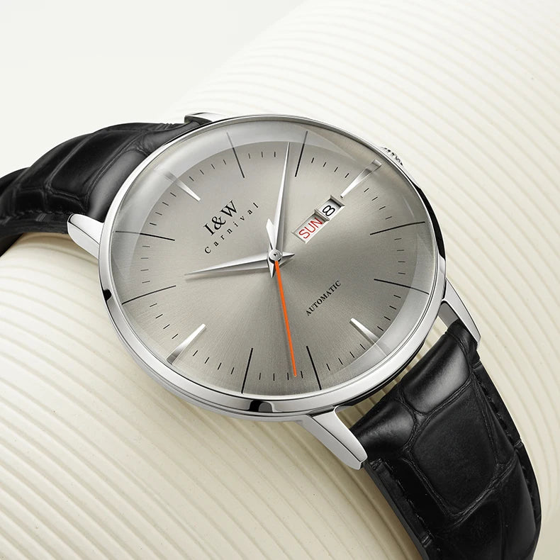 Japan MIYOTA Automatic Watch 3D Curved Sapphire Mechanical Wristwatches Waterproof Leather Strap Double Calendar Watches for Men