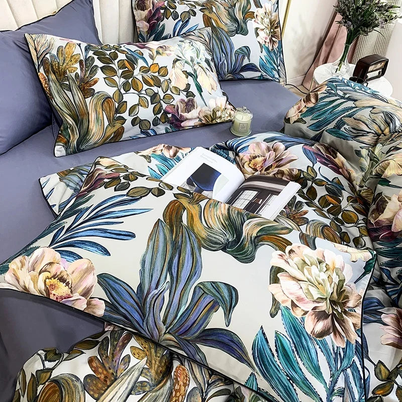 HD printed Birds Branch printed Premium Egyptian cotton Silky Soft Duvet Cover Family size US King Queen Size Bedding Set 4/6Pcs