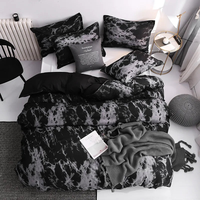 fashionable block pattern black duvet cover set king queen double twin single size bed linen set