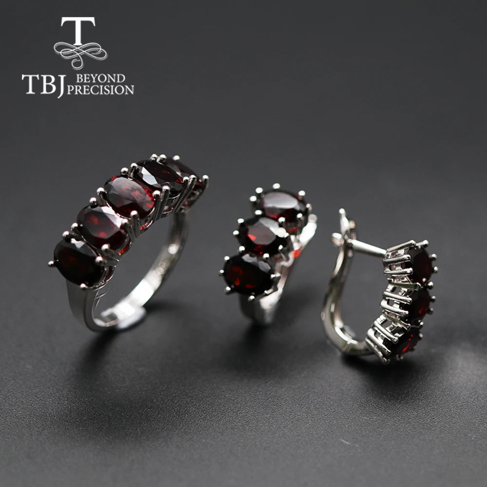 13.2ct Black garnet Jewelry set oval 5*7mm garnet Ring clasp earring 925 sterling silver fine jewelry for women tbj promotion