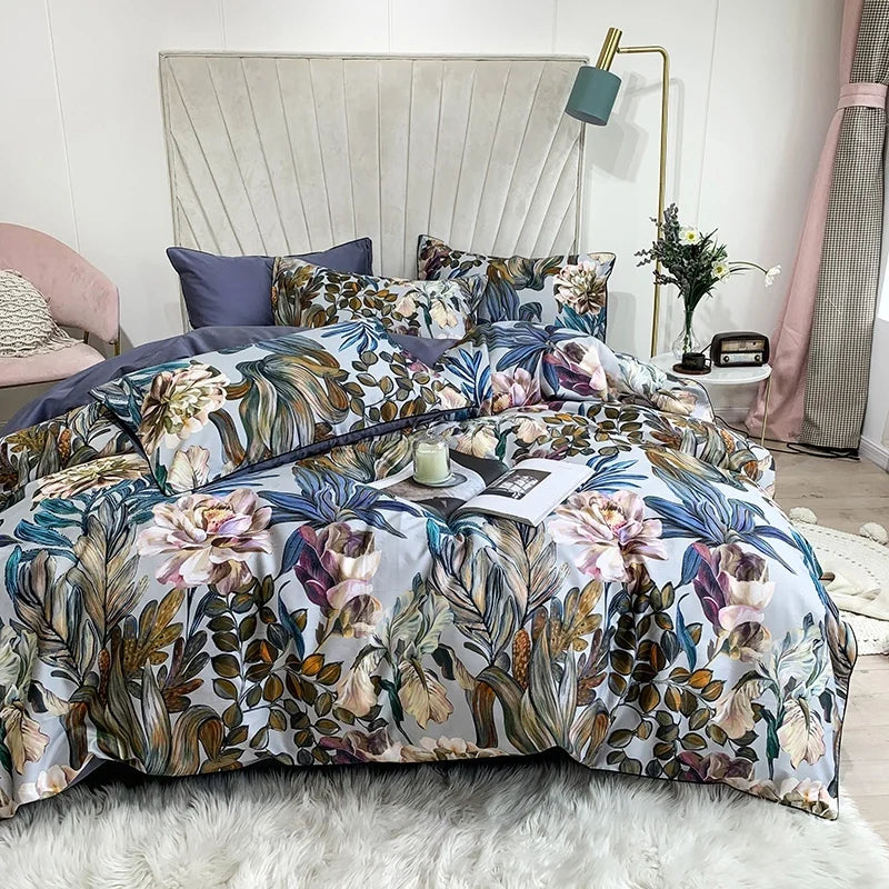 HD printed Birds Branch printed Premium Egyptian cotton Silky Soft Duvet Cover Family size US King Queen Size Bedding Set 4/6Pcs