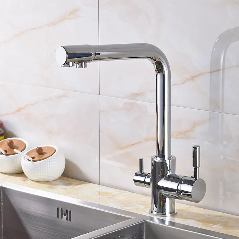 Rozin Chrome Brass Purified Water Kitchen Faucet Mixer Tap and Pure Water Filter Faucet Deck Mounted Dual Handles Hot Cold Taps