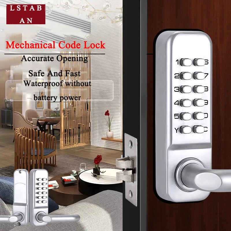 Silver Long Handle Keyless Mechanical Digital Door Lock Password Keypad Home Garden Yard Wooden Iron Gate Lock Pushbutton