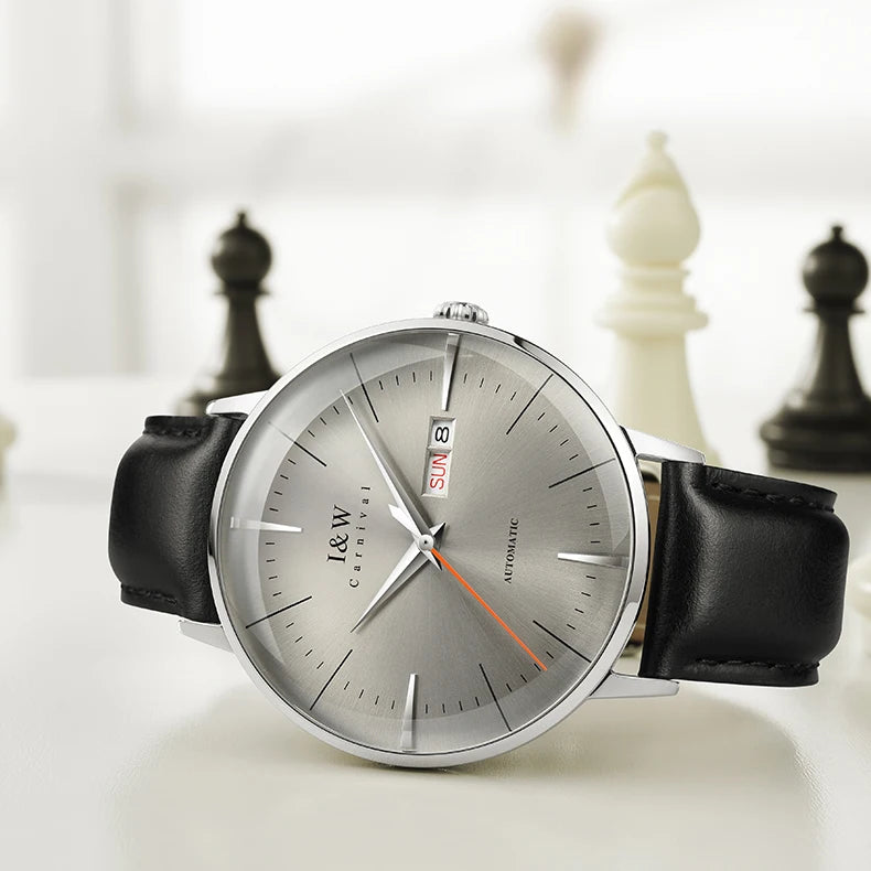 Japan MIYOTA Automatic Watch 3D Curved Sapphire Mechanical Wristwatches Waterproof Leather Strap Double Calendar Watches for Men