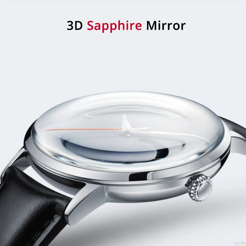 Japan MIYOTA Automatic Watch 3D Curved Sapphire Mechanical Wristwatches Waterproof Leather Strap Double Calendar Watches for Men