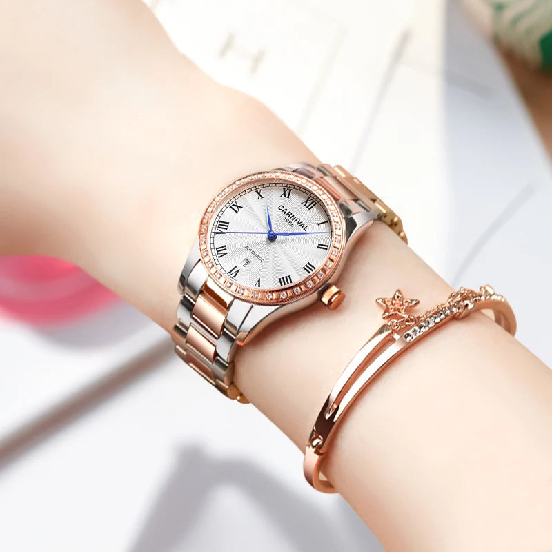 CARNIVAL Women Watches Mechanical Watch Luxury Bracelet Wrist Wristwatch Elegant Ladies Automatic Clock Watch Relogio Feminino