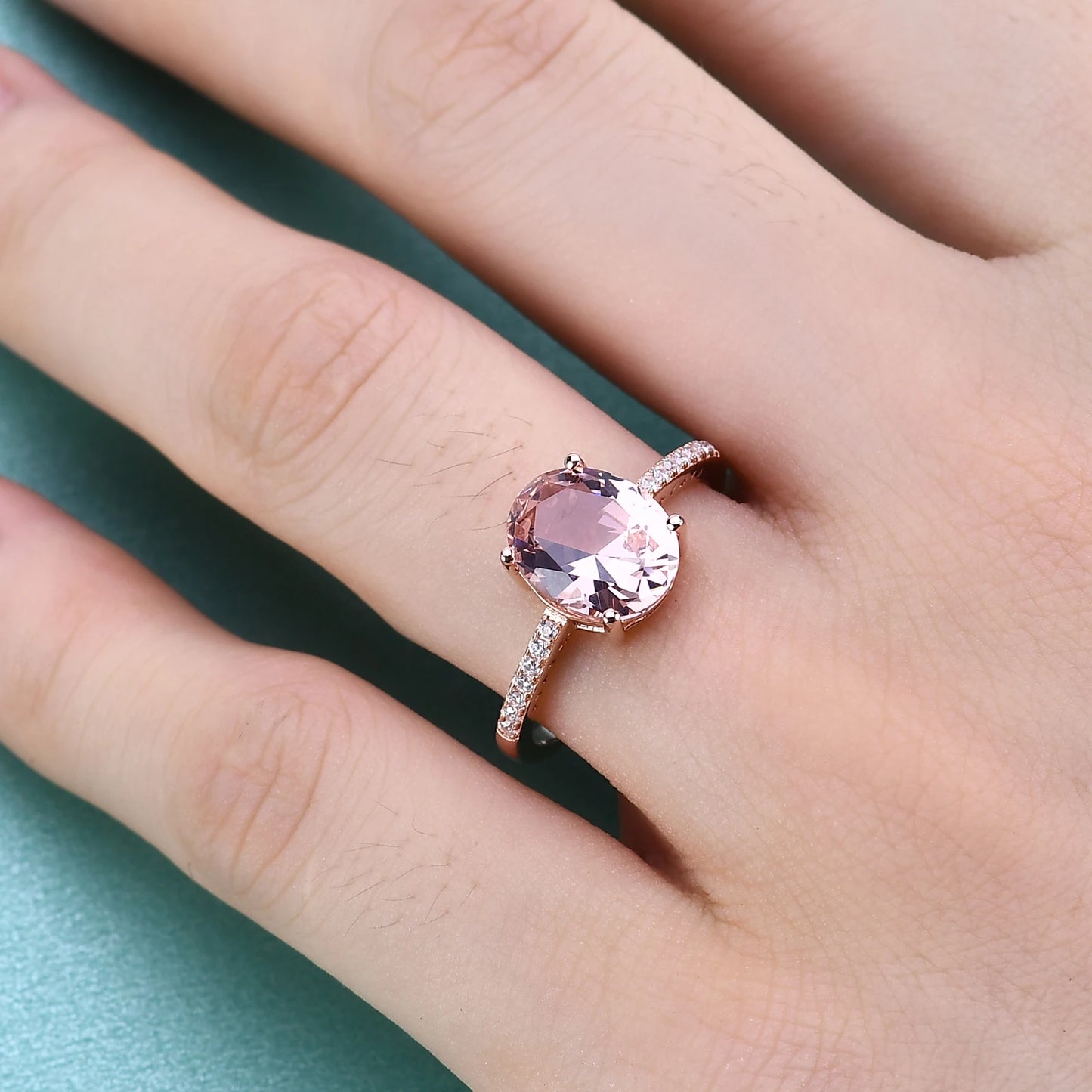 GEM'S BEAUTY Rose Gold Filled Sterling Silver Natural Morganite Rings Oval Cut Handmade Romantic For Women Engagement Rings