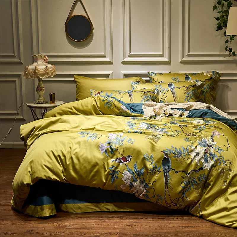 HD printed Birds Branch printed Premium Egyptian cotton Silky Soft Duvet Cover Family size US King Queen Size Bedding Set 4/6Pcs