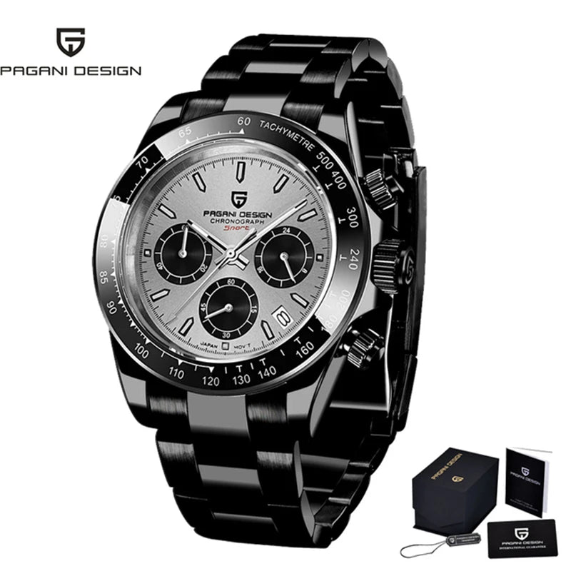 PAGANI DESIGN 2023 New Black Mens Watches Brand Luxury Quartz Watch For Men Chronograph Sports Waterproof Luminous Reloj Hombre