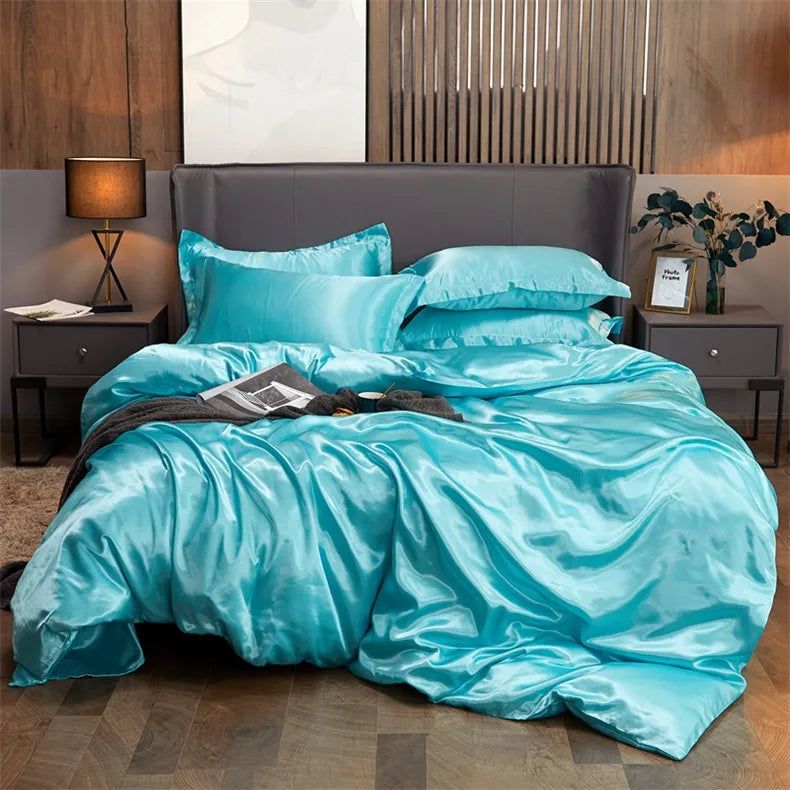 Bedding Set Solid Color Luxury Bedding Kit Rayon Satin Duvet Cover Set Twin Queen King Size Bed Set 2pcs/3pcs/4pcs