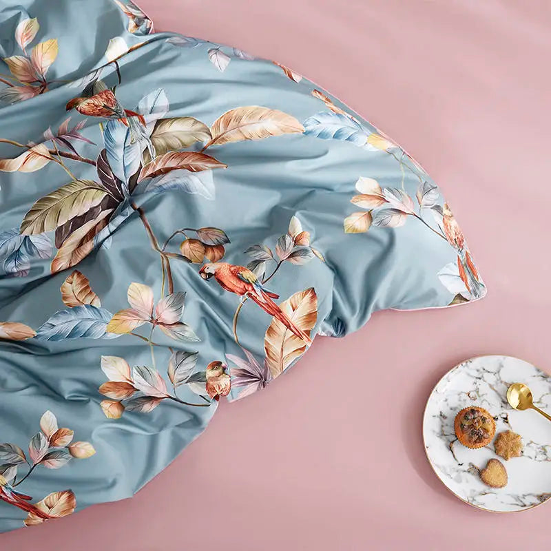 HD printed Birds Branch printed Premium Egyptian cotton Silky Soft Duvet Cover Family size US King Queen Size Bedding Set 4/6Pcs
