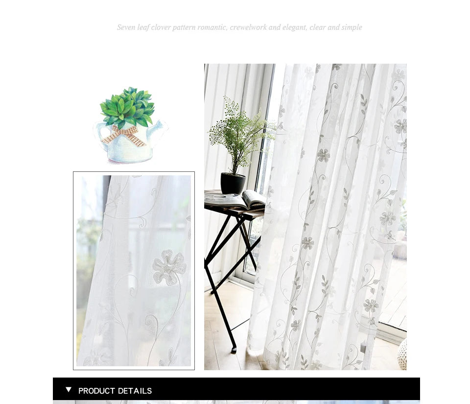 Korean White Embroidered Voile Curtains For Bedroom Window Curtain For Living Room Sheer Curtains Blinds Custom Made Drapes