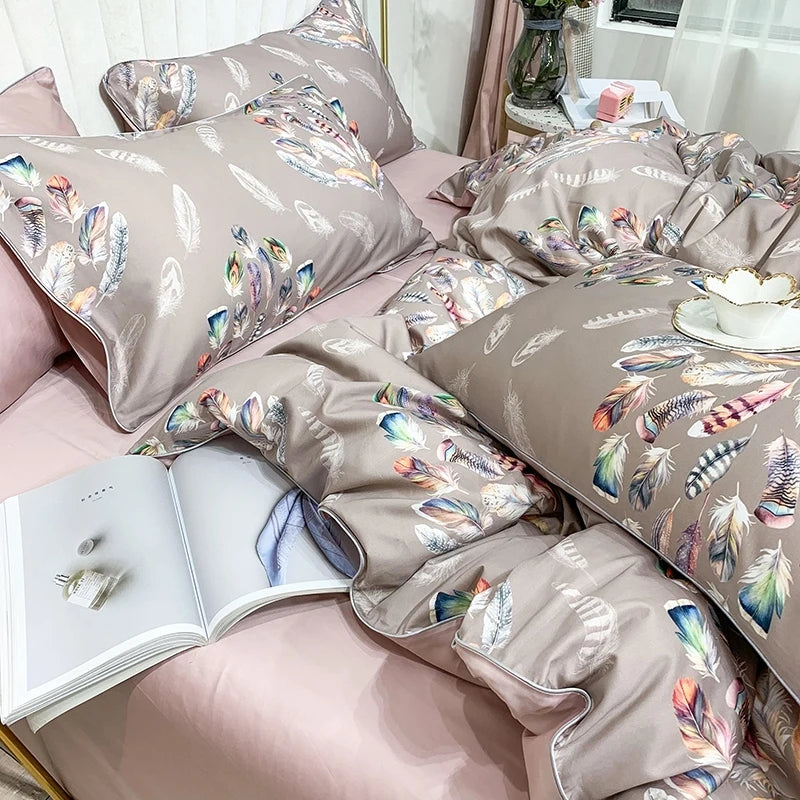 HD printed Birds Branch printed Premium Egyptian cotton Silky Soft Duvet Cover Family size US King Queen Size Bedding Set 4/6Pcs