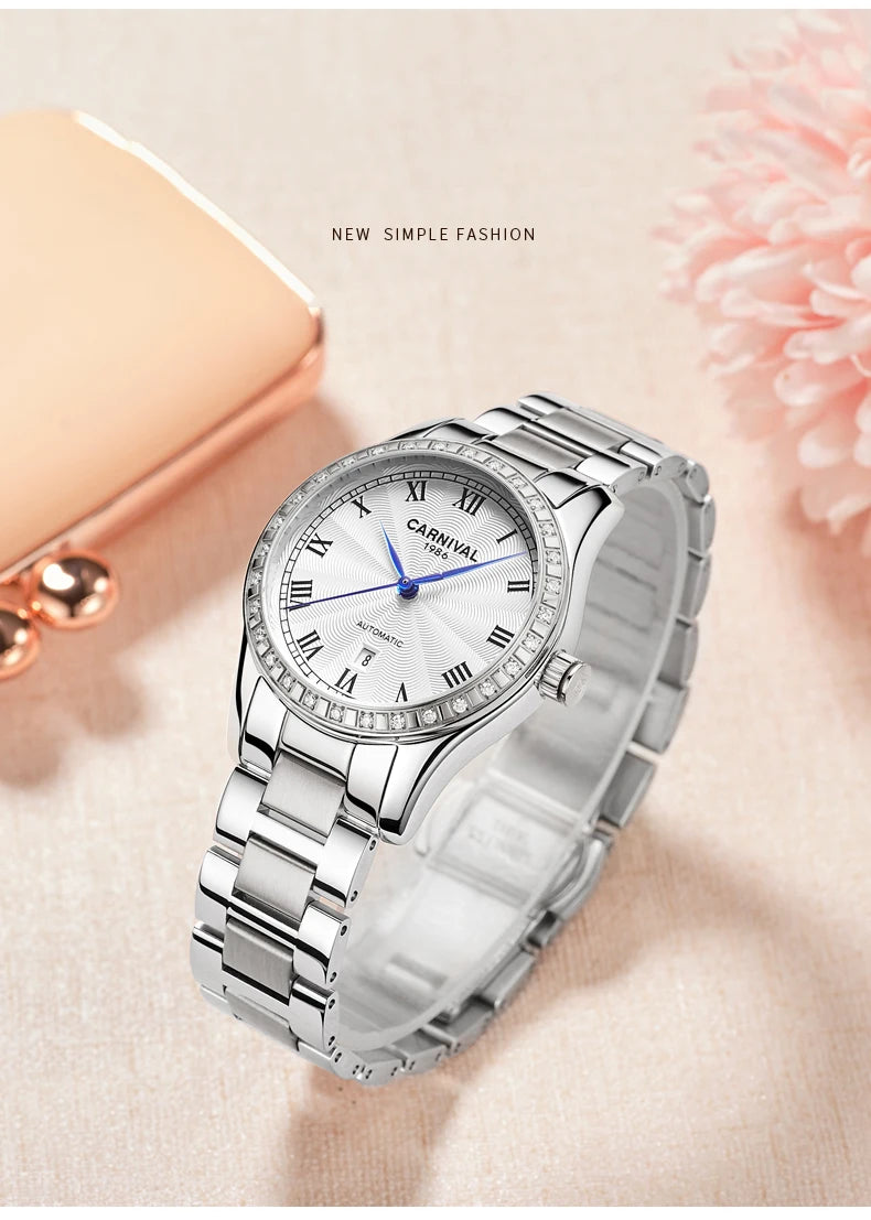CARNIVAL Women Watches Mechanical Watch Luxury Bracelet Wrist Wristwatch Elegant Ladies Automatic Clock Watch Relogio Feminino