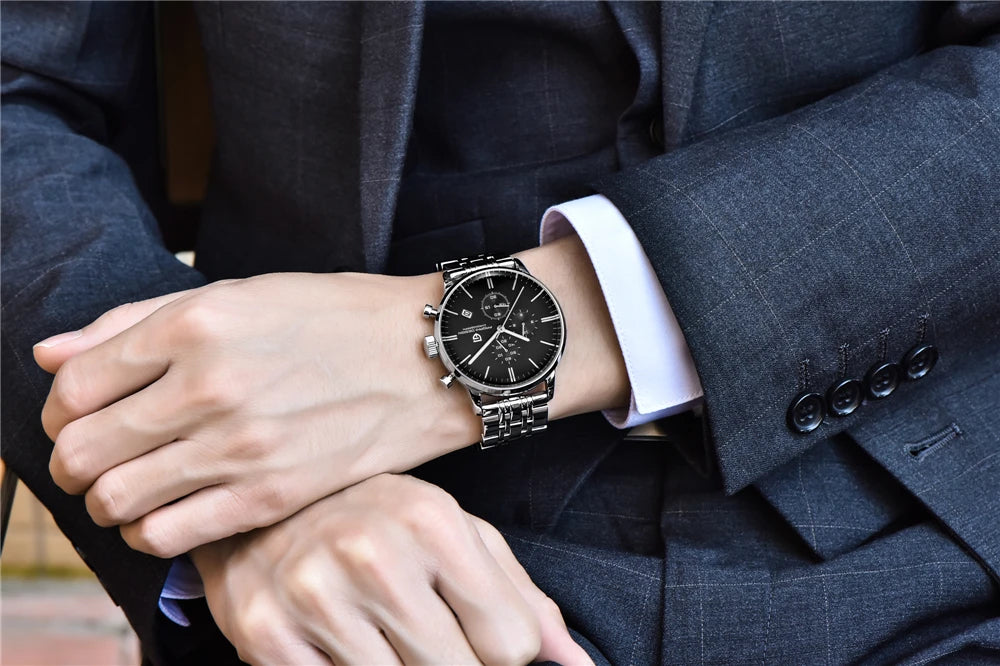 PAGANI DESIGN New Men Watches Multi time zone Quartz Business watch Auto Date Men Watches Japan Movt Watch Men Chronograph Gift