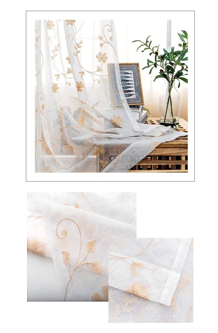 Korean White Embroidered Voile Curtains For Bedroom Window Curtain For Living Room Sheer Curtains Blinds Custom Made Drapes