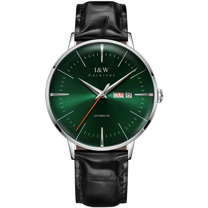 Japan MIYOTA Automatic Watch 3D Curved Sapphire Mechanical Wristwatches Waterproof Leather Strap Double Calendar Watches for Men