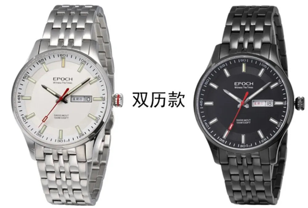 EPOCH Men Quartz Watch Super Luminous 25 Ronda Movement Chinese English Day Date WR100M Sapphire Military Watch 40mm