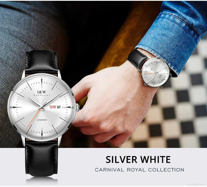 Japan MIYOTA Automatic Watch 3D Curved Sapphire Mechanical Wristwatches Waterproof Leather Strap Double Calendar Watches for Men