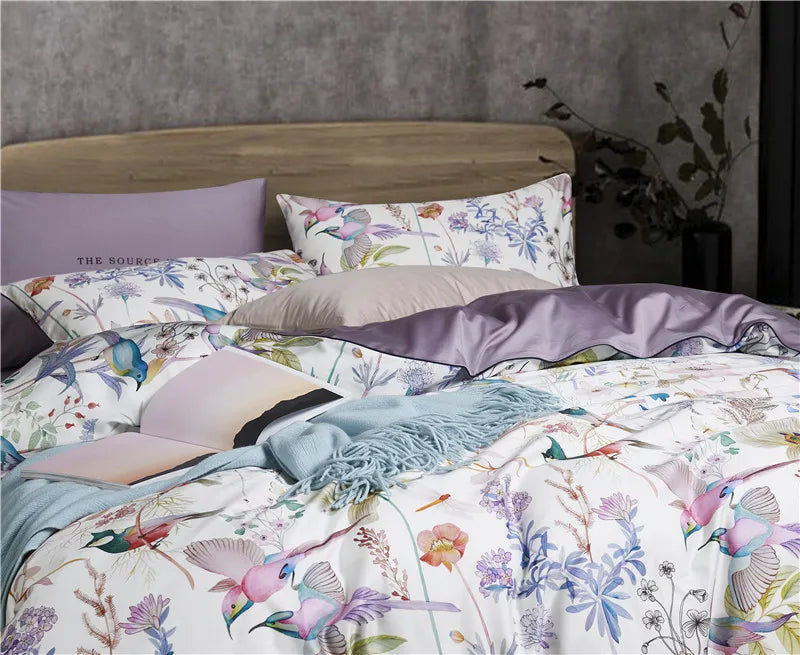 HD printed Birds Branch printed Premium Egyptian cotton Silky Soft Duvet Cover Family size US King Queen Size Bedding Set 4/6Pcs