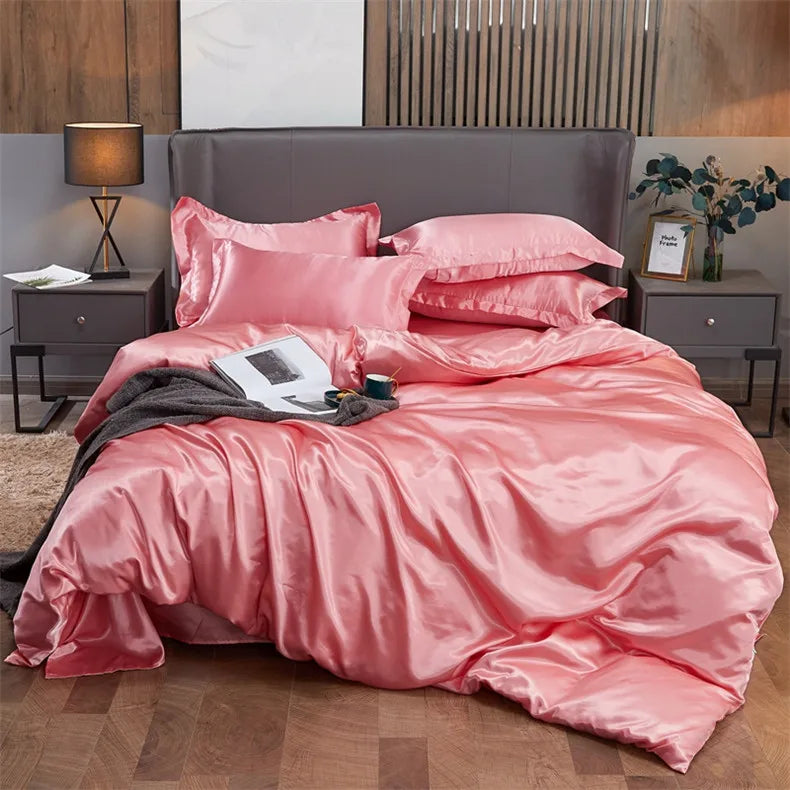 Bedding Set Solid Color Luxury Bedding Kit Rayon Satin Duvet Cover Set Twin Queen King Size Bed Set 2pcs/3pcs/4pcs