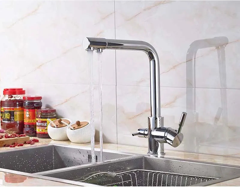 Rozin Chrome Brass Purified Water Kitchen Faucet Mixer Tap and Pure Water Filter Faucet Deck Mounted Dual Handles Hot Cold Taps