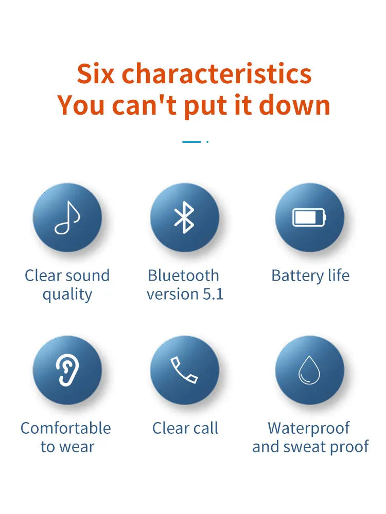 Bluetooth Earphones 5.3 Headphones Stereo Handsfree Noise Canceling Wireless Business Headset With HD Mic For All Smart Phones