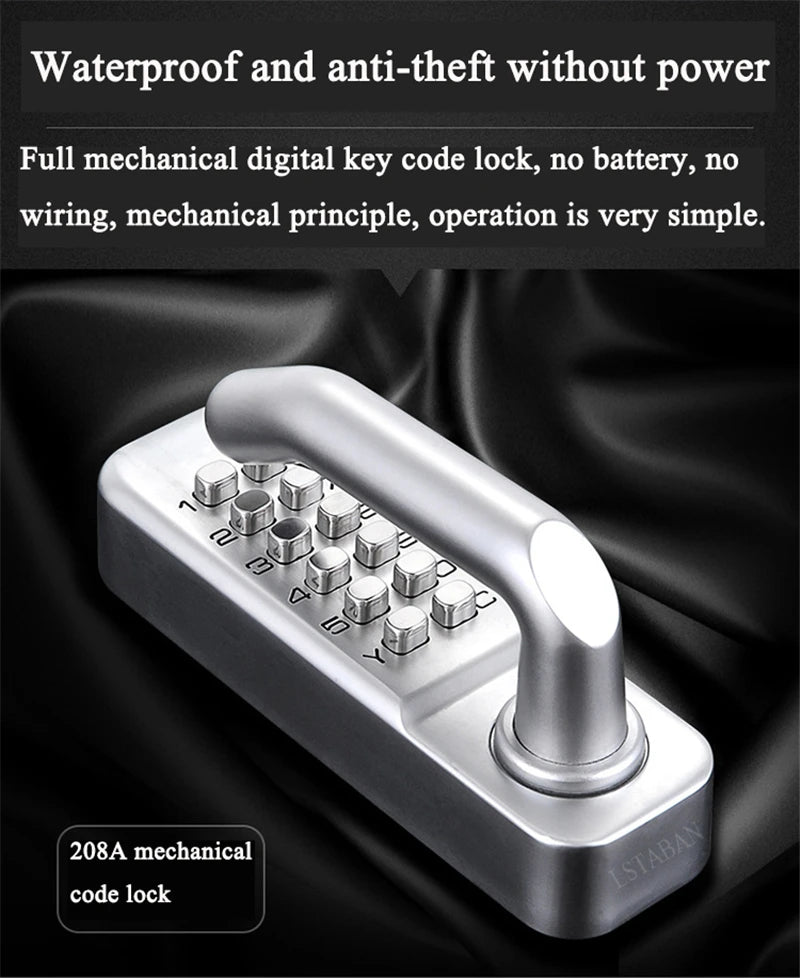 Silver Long Handle Keyless Mechanical Digital Door Lock Password Keypad Home Garden Yard Wooden Iron Gate Lock Pushbutton