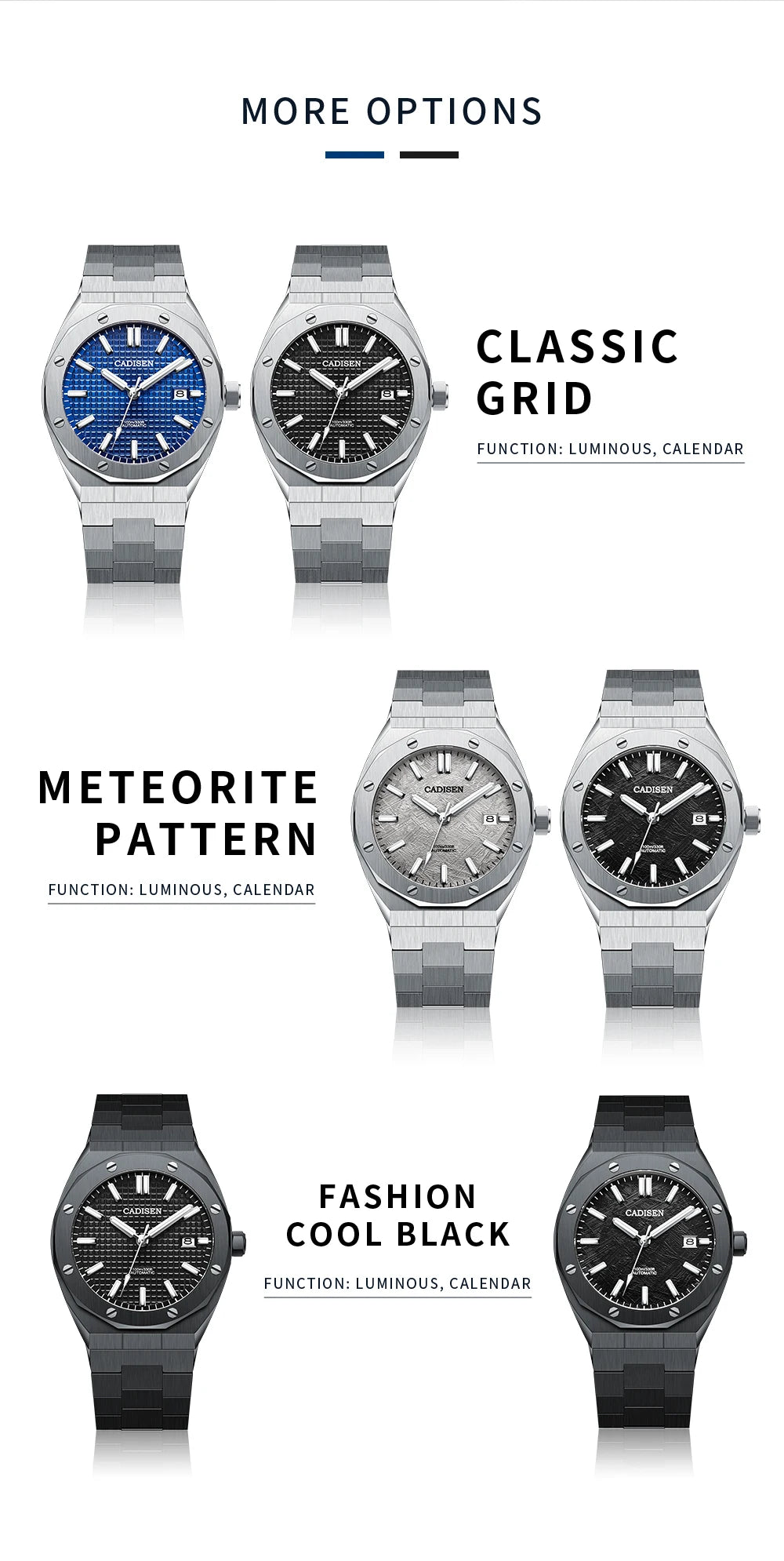 CADISEN 42MM Men's Mechanical Watch Luxury NH35A Movement Automatic Watches Sapphire Mirror 10Bar Waterproof Watch For Men