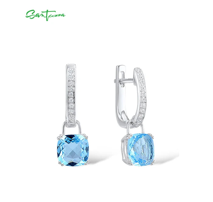 SANTUZZA Pure 925 Sterling Silver Earrings For Women Blue Pink Stones White Cubic Zirconia Dangle Earrings Fashion Fine Jewelry