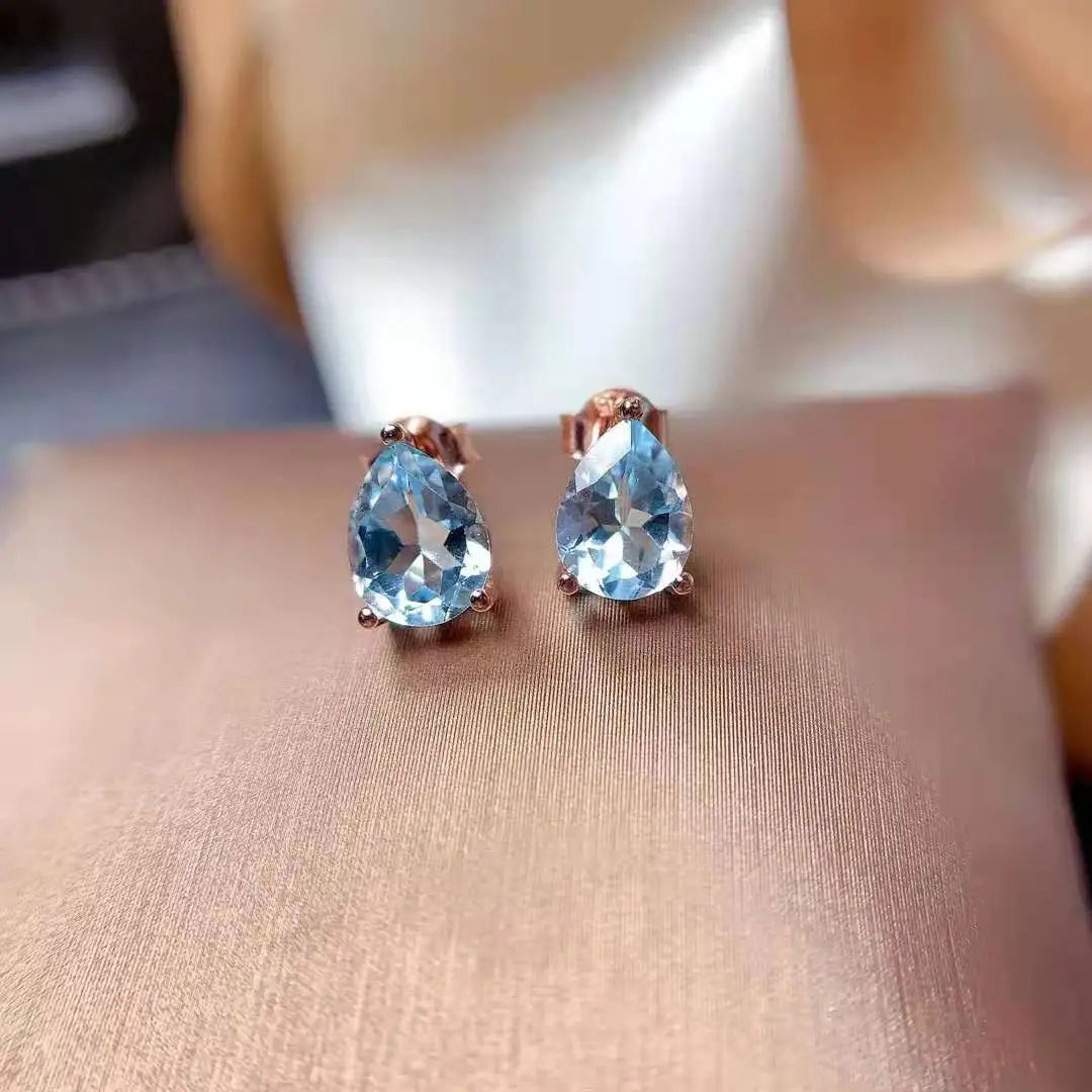 FS Natural Aquamarine S925 Sterling Silver Studs Earrings With Certificate Fine Fashion Charm Weddings Jewelry For Women MeiBaPJ