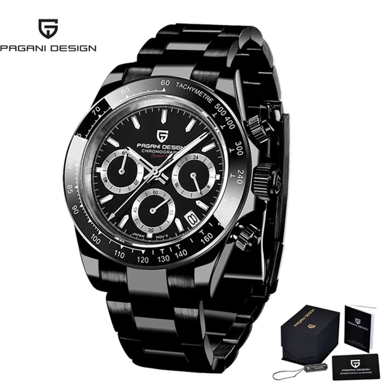 PAGANI DESIGN 2023 New Black Mens Watches Brand Luxury Quartz Watch For Men Chronograph Sports Waterproof Luminous Reloj Hombre