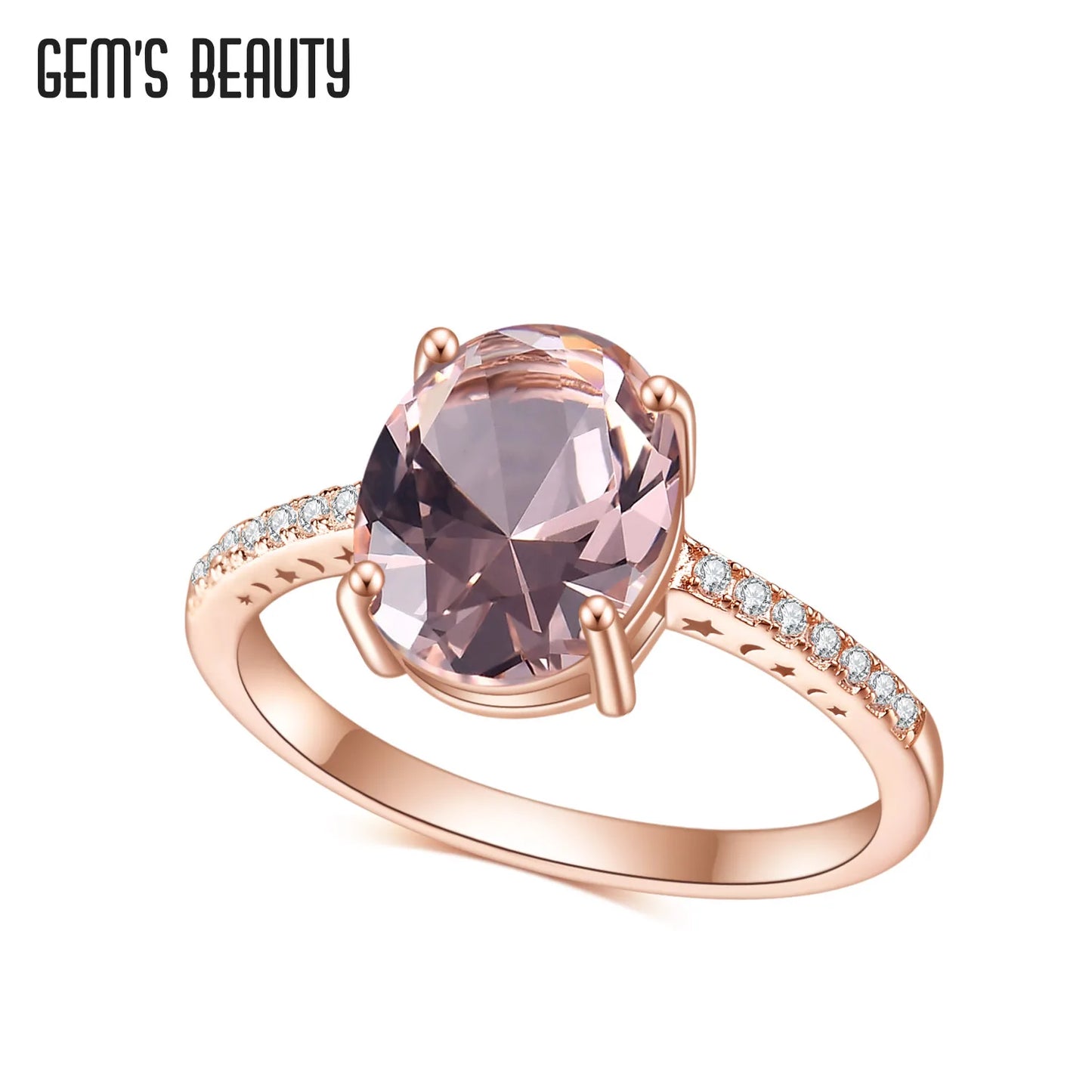 GEM'S BEAUTY Rose Gold Filled Sterling Silver Natural Morganite Rings Oval Cut Handmade Romantic For Women Engagement Rings
