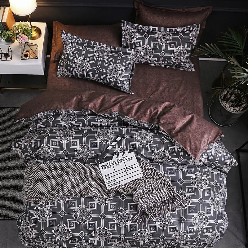 fashionable block pattern black duvet cover set king queen double twin single size bed linen set