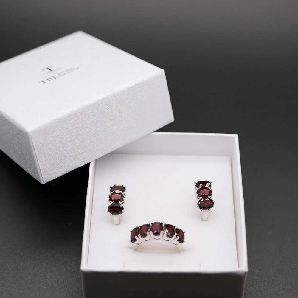 13.2ct Black garnet Jewelry set oval 5*7mm garnet Ring clasp earring 925 sterling silver fine jewelry for women tbj promotion
