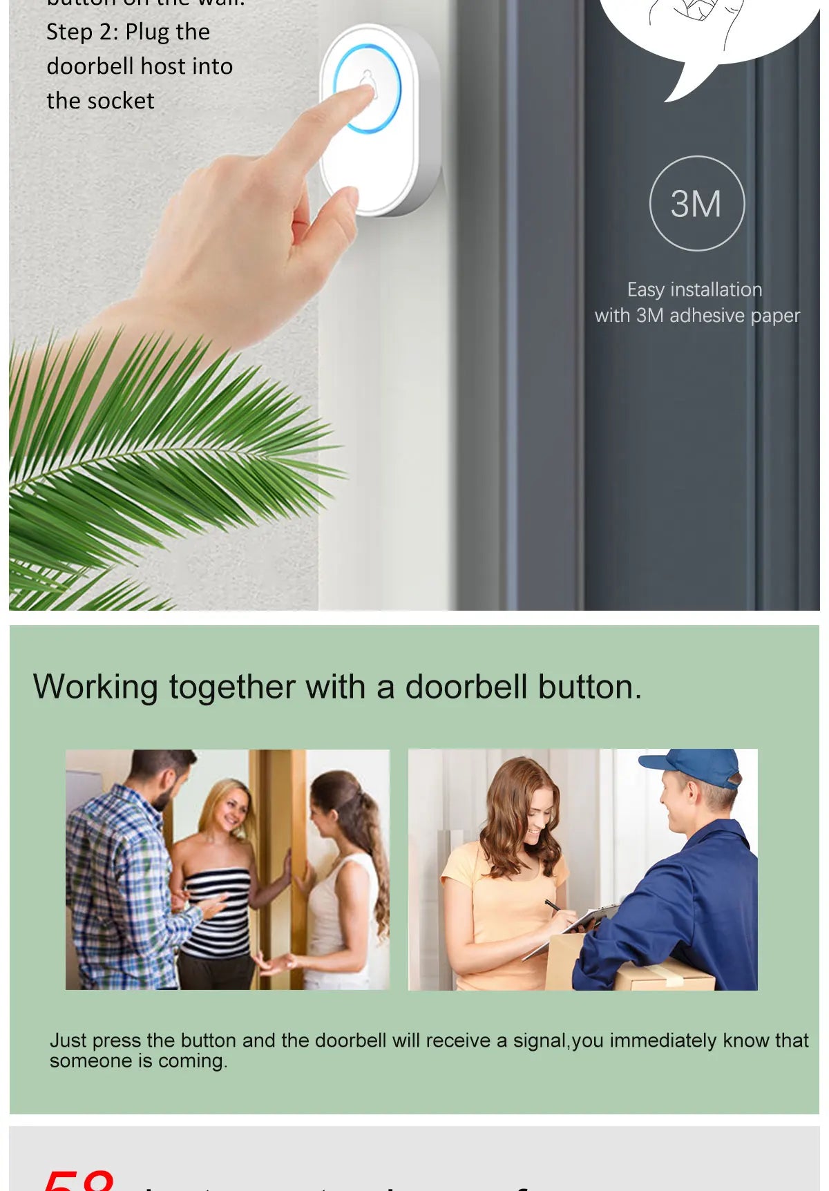 Intelligent Wireless Doorbell Home Welcome Doorbell Waterproof 300m Remote Smart Door Bell Chime EU UK US Plug Optional